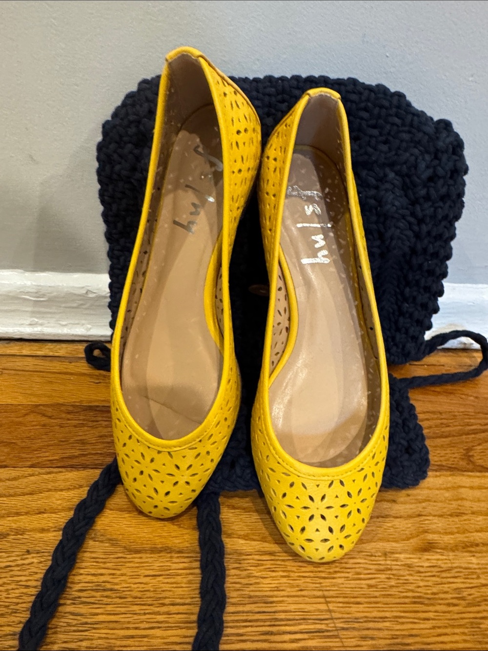 French Sole. Yellow Perforated Ballet Flats - Women's Comfortable Slip-On